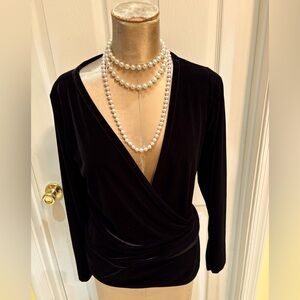 J.JIL BLACK VELVET LONG SLEEVE WRAP TOP